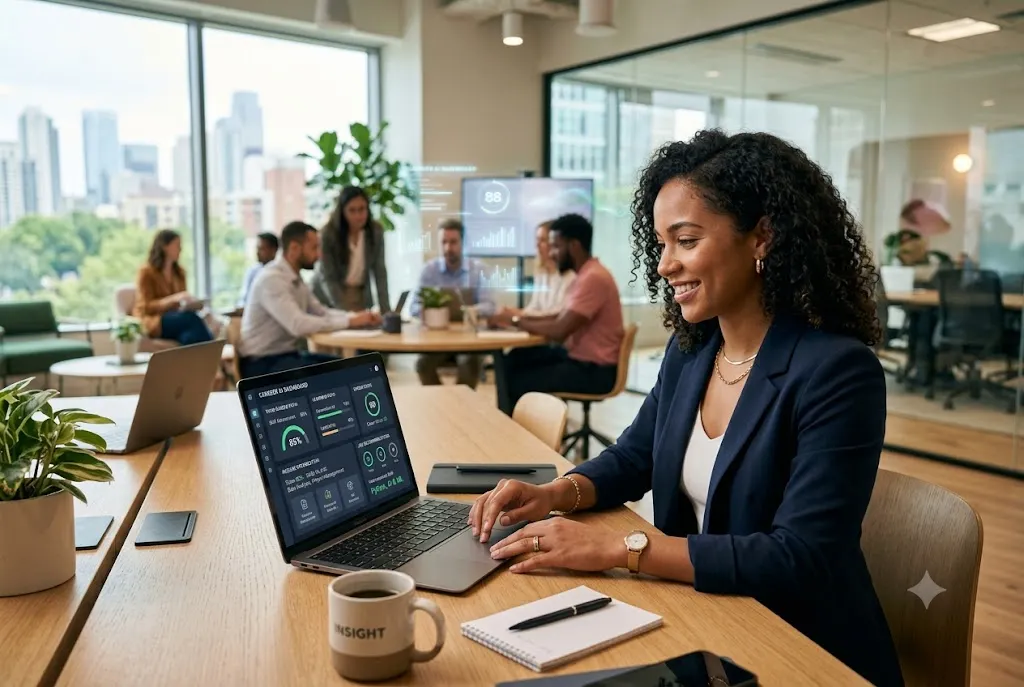 Professional using AI for career development to improve workplace skills and career planning