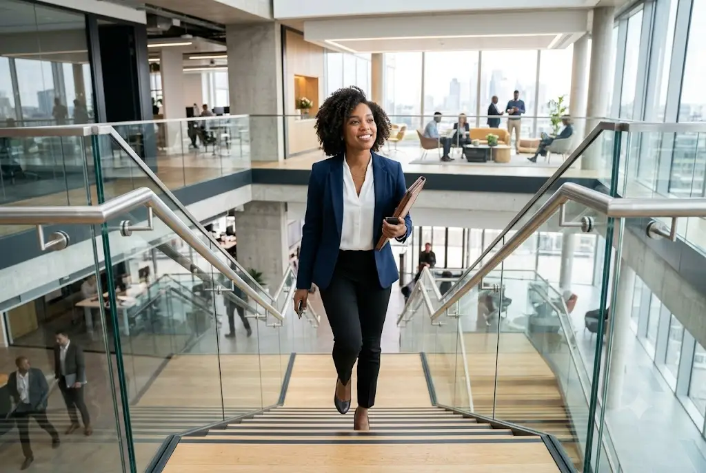 Professional advancing in the workplace illustrating career advancement insights