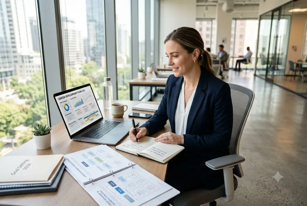 Professional creating a career development plan sample for long-term career growth